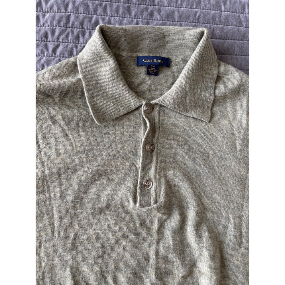 Club Room Mens XXL Merino Wool Long Sleeve Polo Sweater Olive Green Heather - Picture 6 of 8